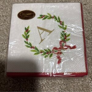 Caspari Christmas Laurel Wreath Cocktail Napkin Letter A  20Triple Ply  25x25 Cm